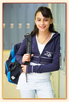 student at locker